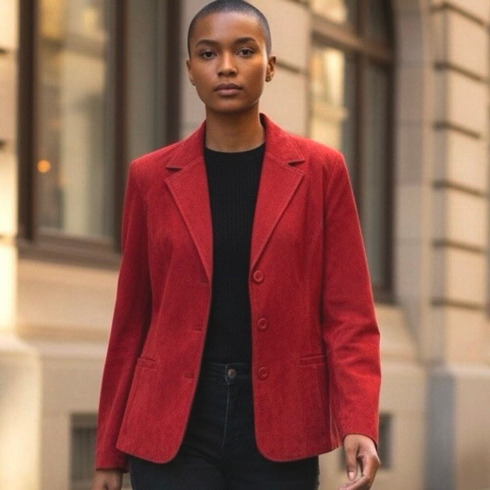 Vintage 90s/Y2K Jean Paul Richard Suede Leather Jacket - Red Size Large